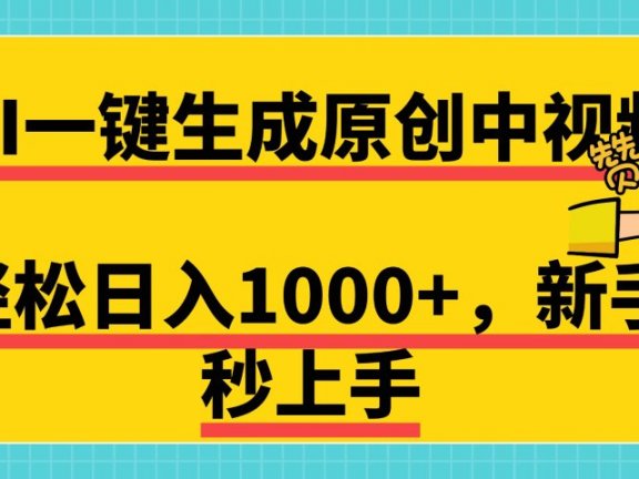 免费无限制,AI一键生成原创中视频,新手小白轻松日入1000+,超简单,可矩阵,可发全平台