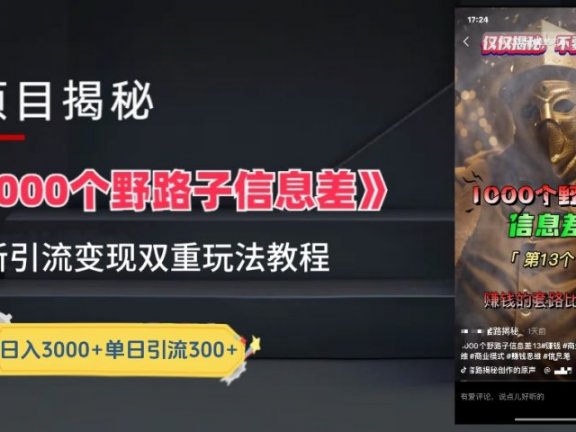 【独家】抖音一千个野路子信息差最新玩法教程–引流+变现