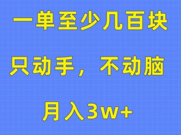 一单至少几百块，只动手不动脑，月入3w+。看完就能上手，保姆级教程